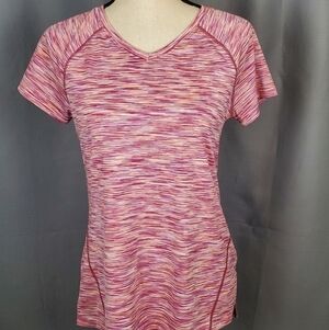 Tek Gear short sleeve athletic top, pink/white, size S